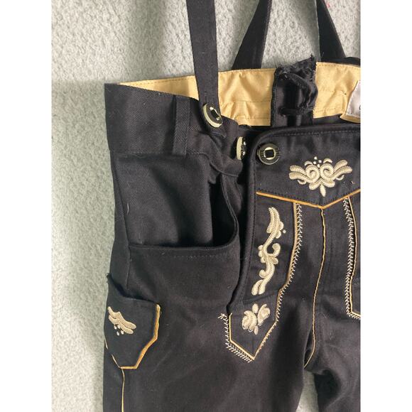 Men's Black Bavarian Lederhosen Jeans Suspenders Pants Sz 46 XS German - Picture 8 of 17